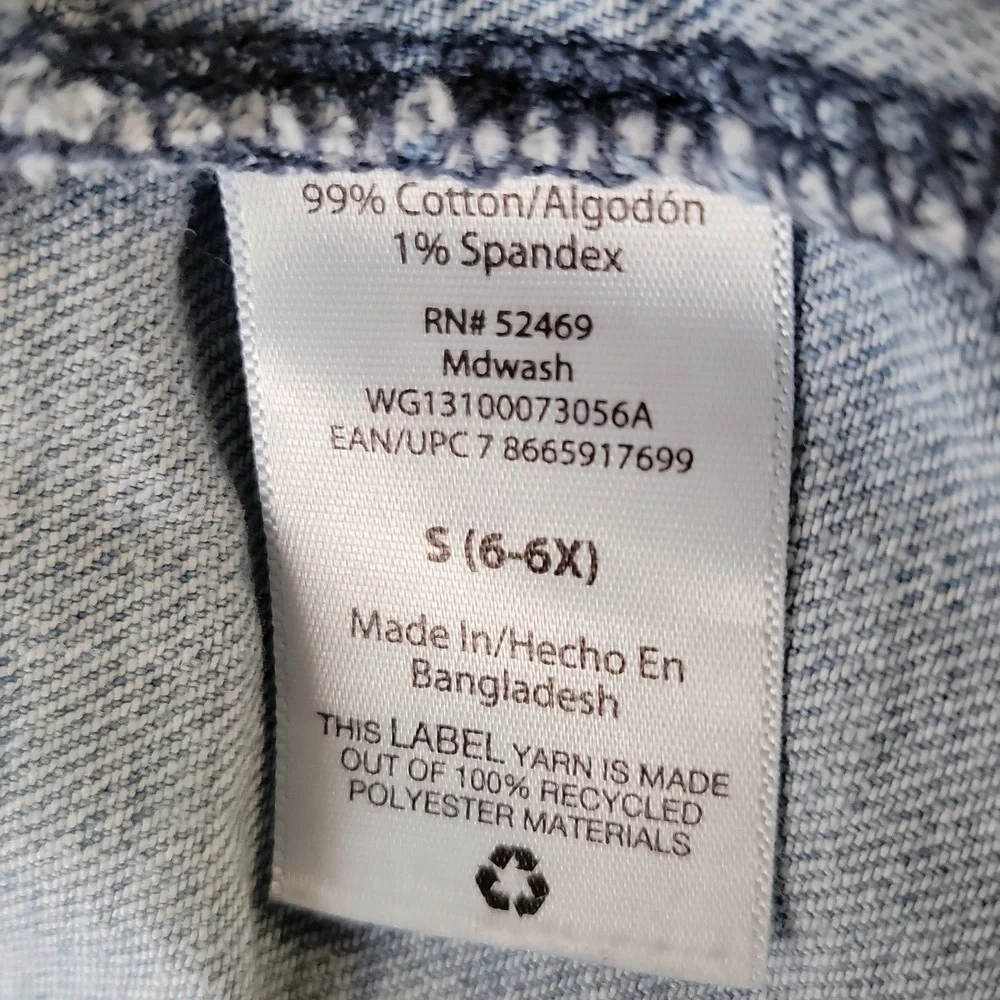Wonder Nation Cropped Raw Hem Denim Jacket Distressed Blue Girls S 6-6X